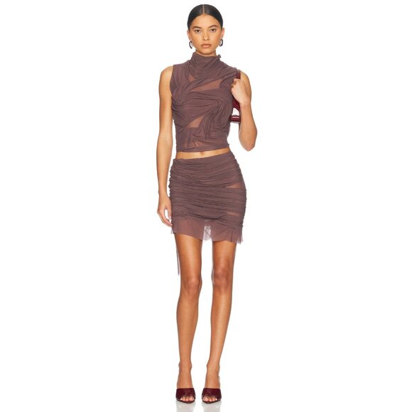 Di Petsa Wetlook Top Brown Sleeveless Semi Sheer - Picture 6 of 8